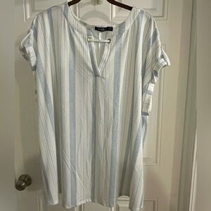 Striped Blue and White Women's Top - 3X